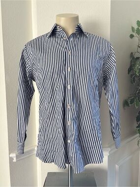 Spier & Mackay Navy and White Striped Button-Up Shirt